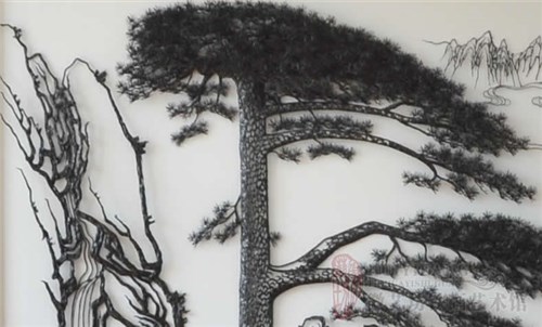 接待厅壁画——江苏大力神链传动有限公司接待厅铁画《迎客松》