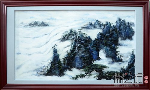 接待大厅壁画——上海宇培国际浅浮雕彩色手绘铁画《黄山风景》