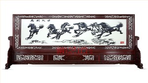 马到成功雕花屏风铁画 单位大厅屏风隔断 国家级非遗艺术品