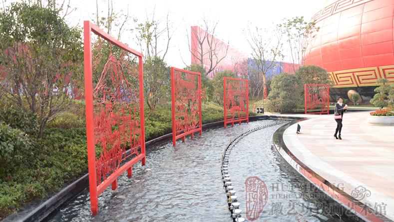 万达文化旅游城售楼处广场定制的合肥八景双面透雕景观铁画