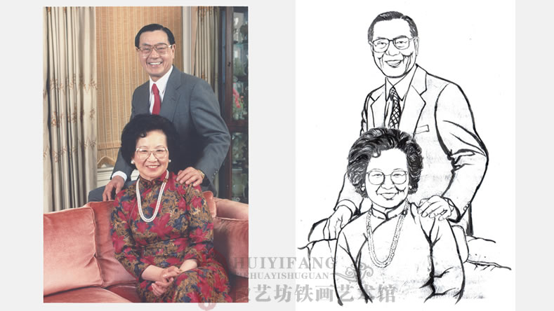 徽艺坊为来安县博物馆定制的人物肖像铁画 原照片和铁画手绘稿