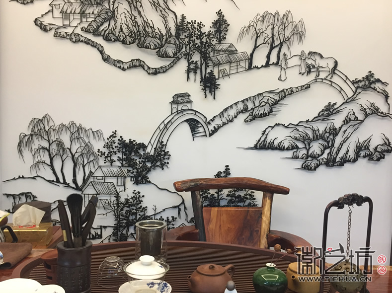 自然美钻芜湖旗舰店VIP茶室定制山水芜湖铁画壁画