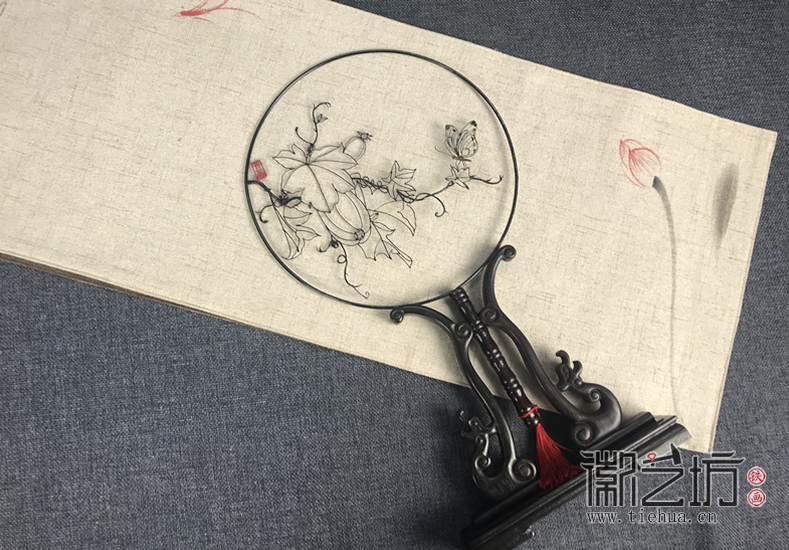 徽艺坊铁画团扇系列——果香蝶舞1