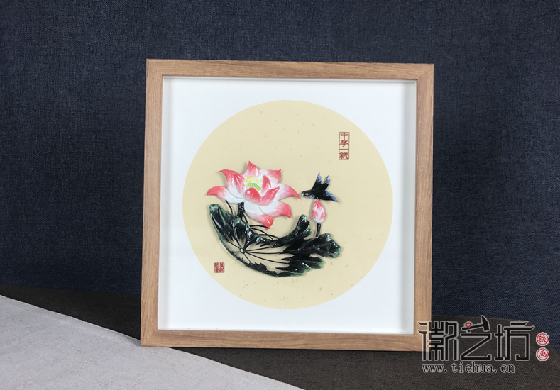 清荷原木框装饰铁画2