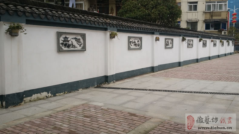 3 镜湖小学校园文化墙装饰画芜湖十景铁画