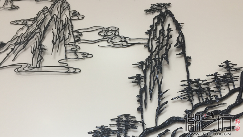 2017.6.16徽艺坊镇店之宝迎客松铁画屏风细节图8