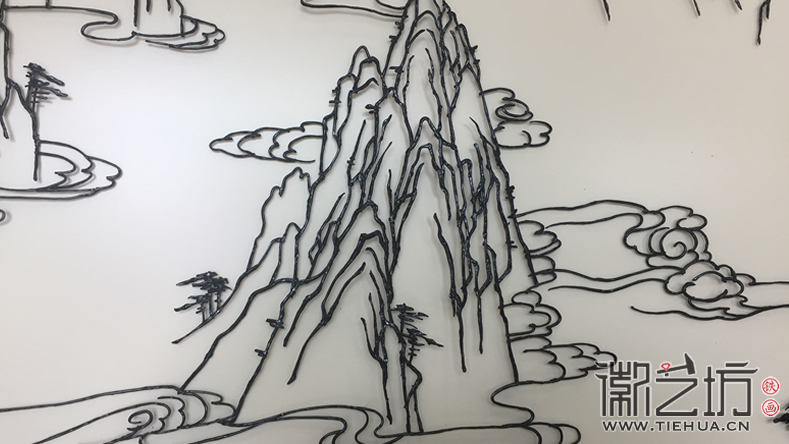 2017.6.16徽艺坊镇店之宝迎客松铁画屏风细节图1