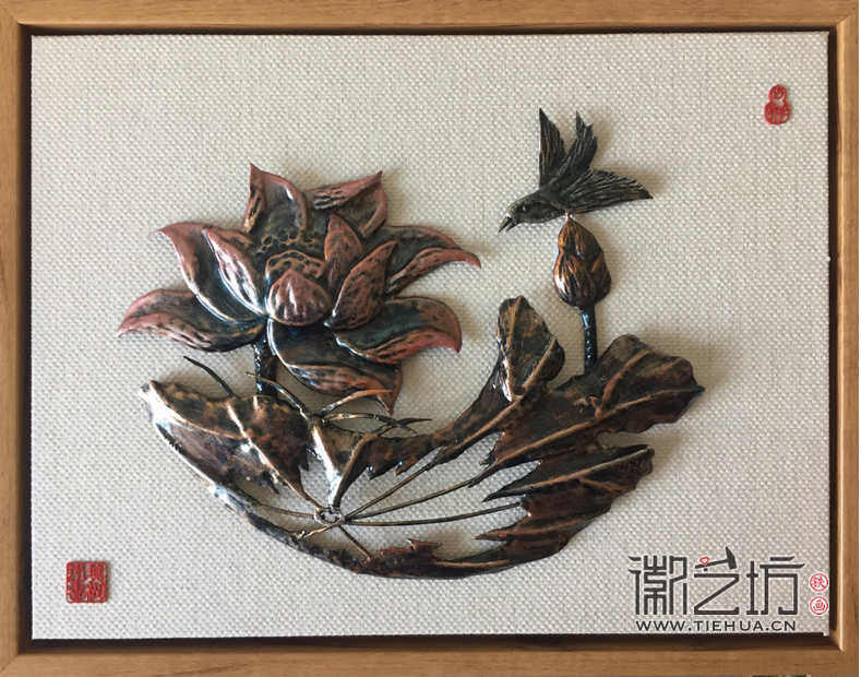 徽艺坊新作复古简约风油画框铁画摆台铁荷花