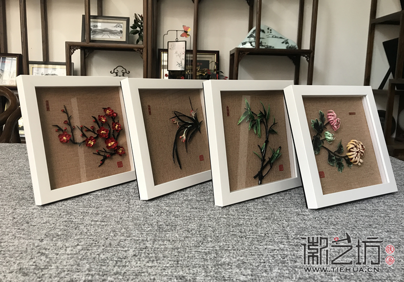 《梅兰竹菊》四君子铁画摆台1