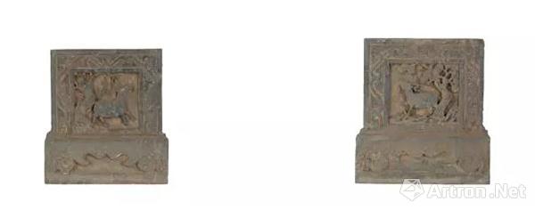 明 石雕松鹿纹门楼梆础 长40cm 宽34cm 厚15cm 安徽博物院藏