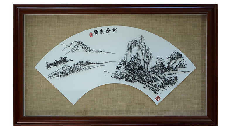 柳荫垂钓-魏民春铁画大师扇面山水铁画作品