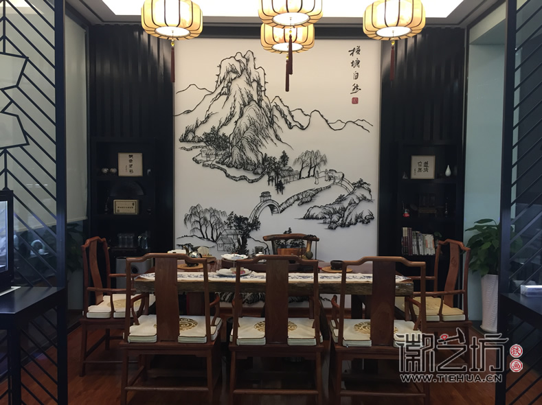 自然美钻芜湖旗舰店VIP茶室定制山水芜湖铁画壁画