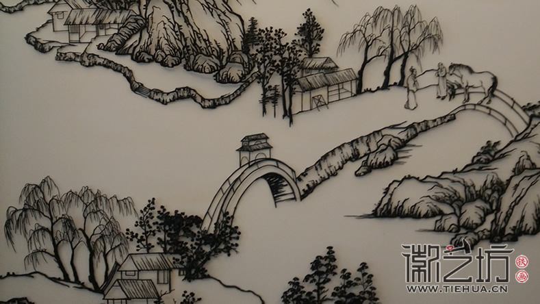 自然美钻芜湖旗舰店VIP茶室定制山水芜湖铁画壁画
