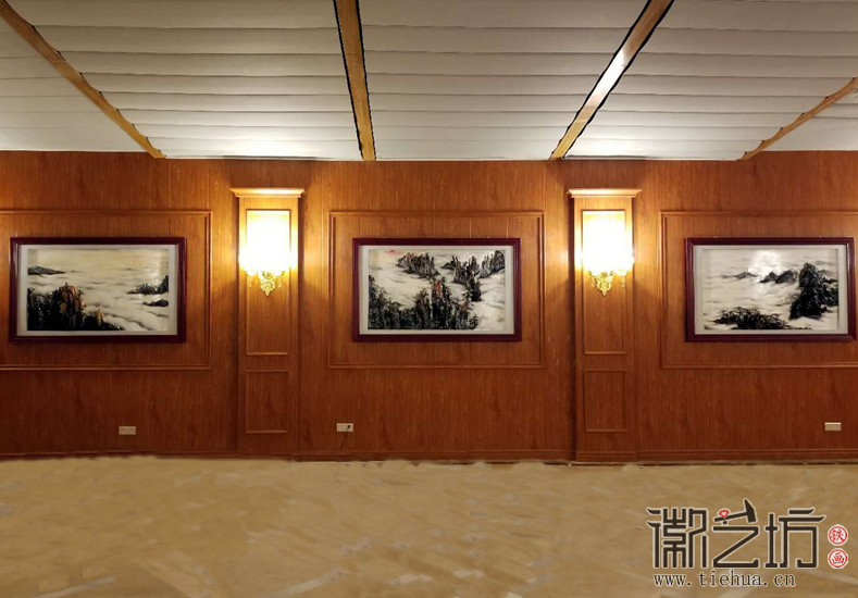 黄山风景 上海宇培国际接待大厅彩绘浅浮雕装饰铁画定制案例