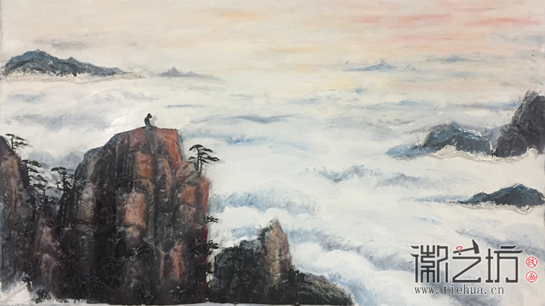 黄山风景 上海宇培国际接待大厅彩绘浅浮雕装饰铁画定制案例