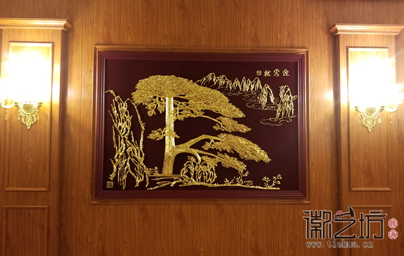 黄山风景 上海宇培国际接待大厅彩绘浅浮雕装饰铁画定制案例