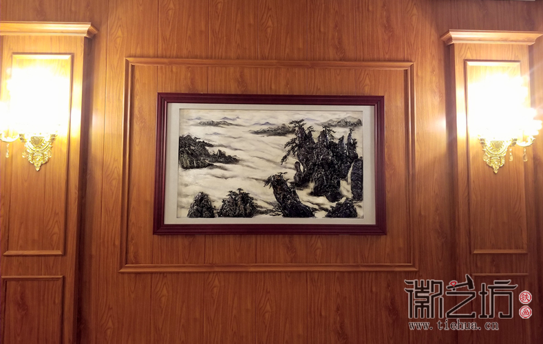 黄山风景 上海宇培国际接待大厅彩绘浅浮雕装饰铁画定制案例