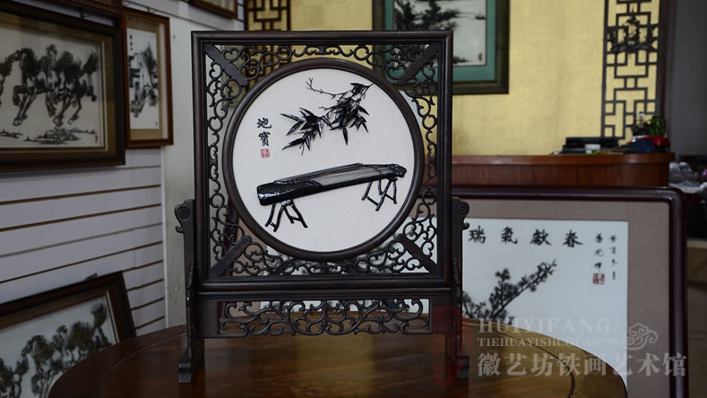 送老师礼品——双面台屏铁画《桃李满天下》《古筝地宝》