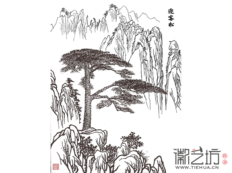 芜湖傻子瓜子博物馆定制门厅装饰壁画《迎客松》